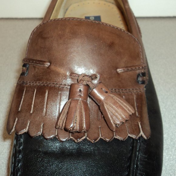 Dockers Men's 11 M Leather Loafers Shoes Black Brown Slip On Tassels Heels - Picture 12 of 13